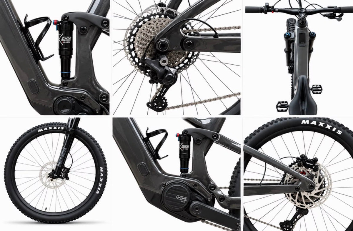 Evolve Evo Carbon EMTB component detail collage