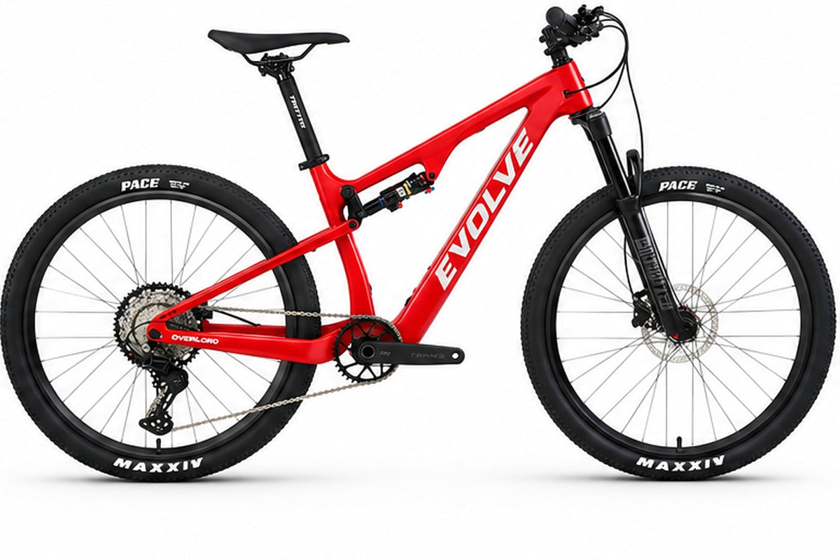 Evolve Evo Carbon MTB red frame on white studio background