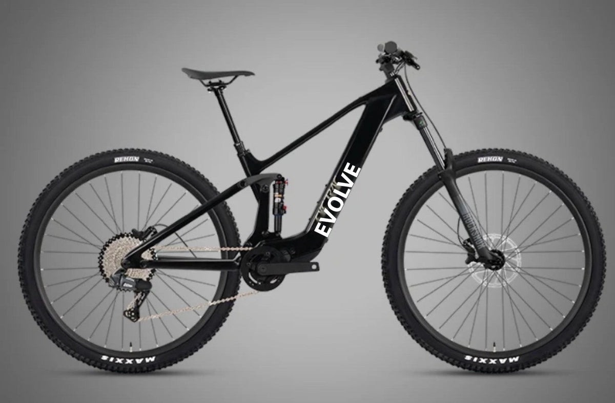 Evolve Evo Carbon EMTB black frame with EVOLVE downtube branding