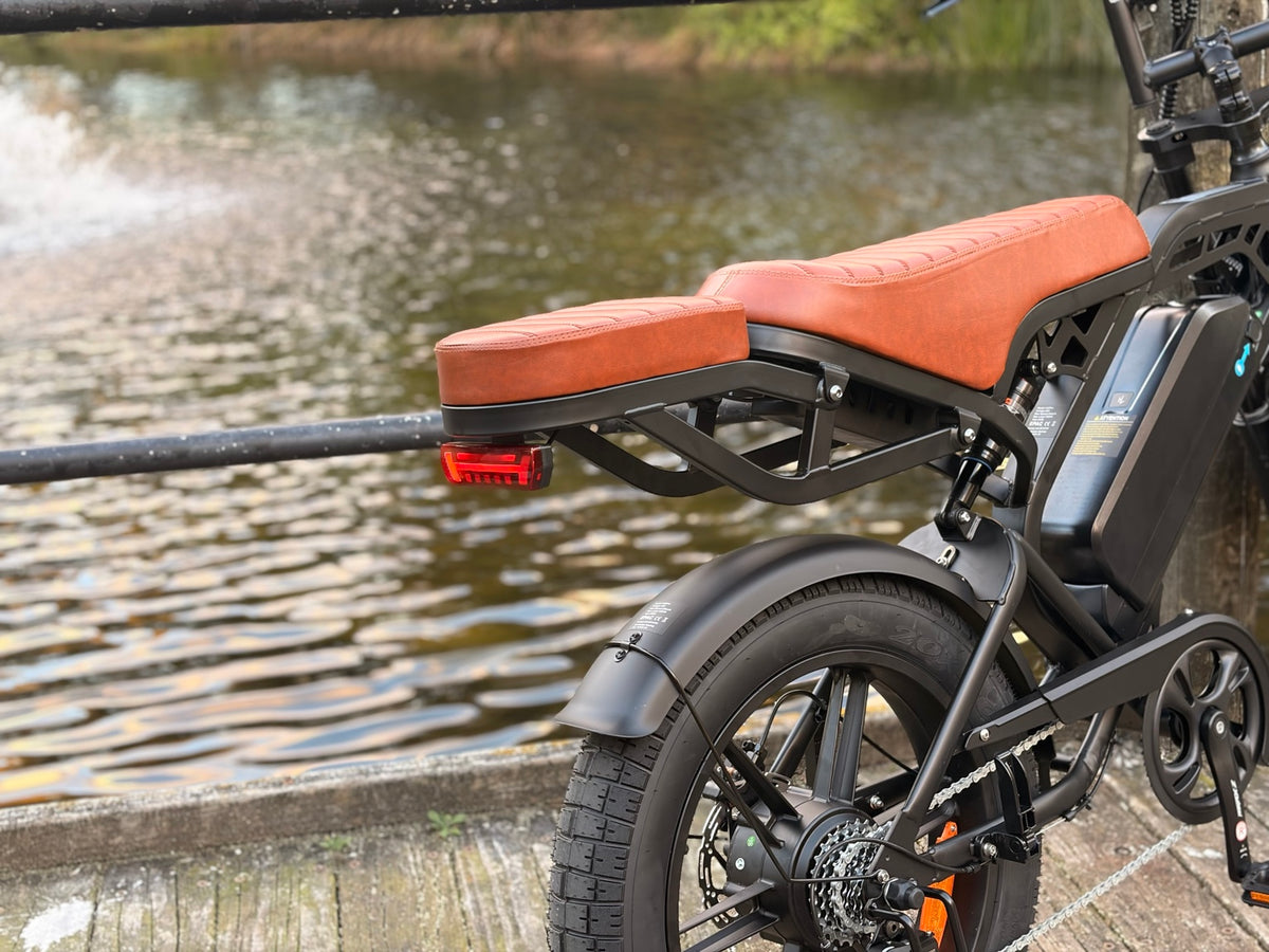 Evolve Horizon extended seat, rear suspension and rear wheel detail