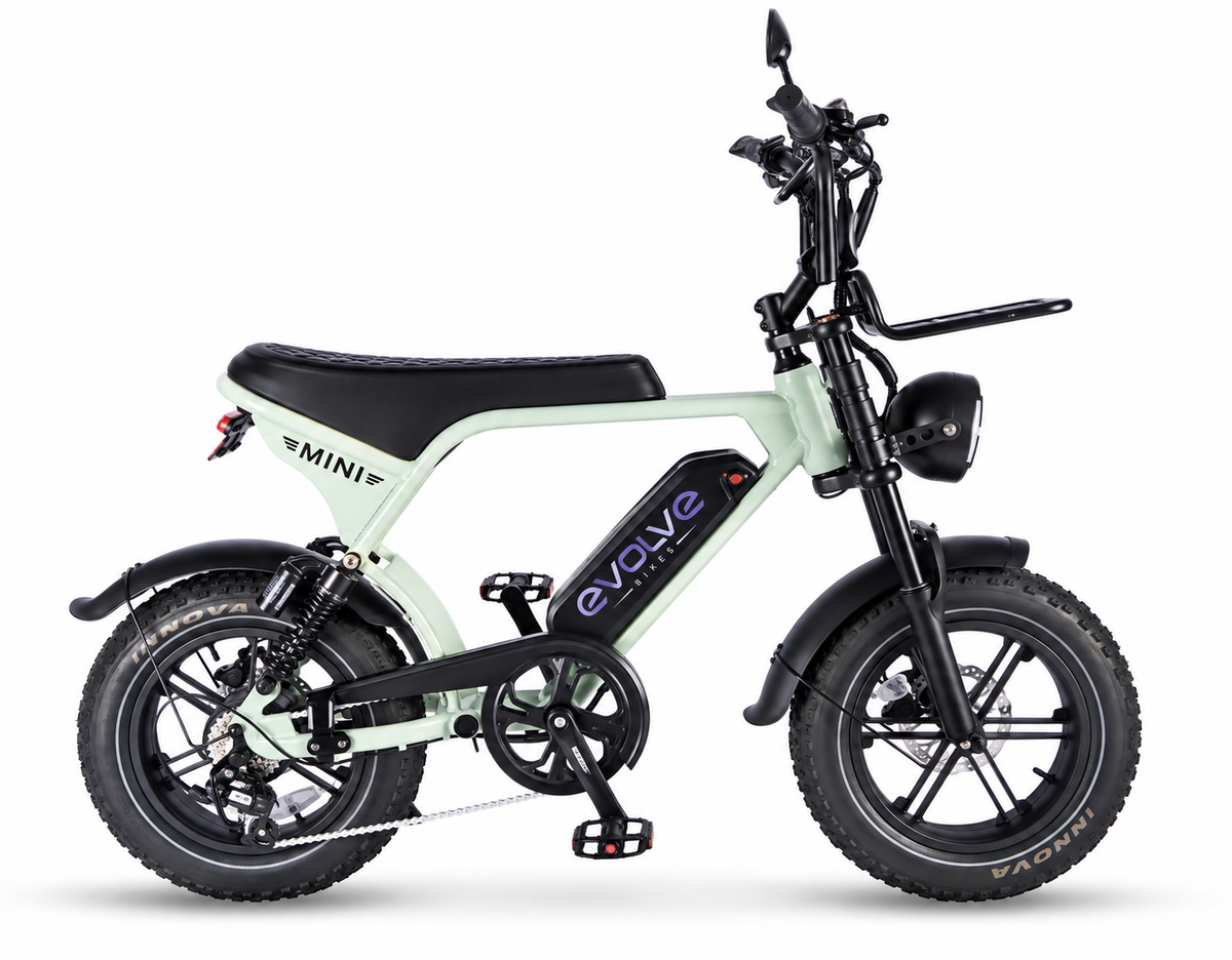 Evolve Mini mint green electric bike with official Evolve Bikes branding