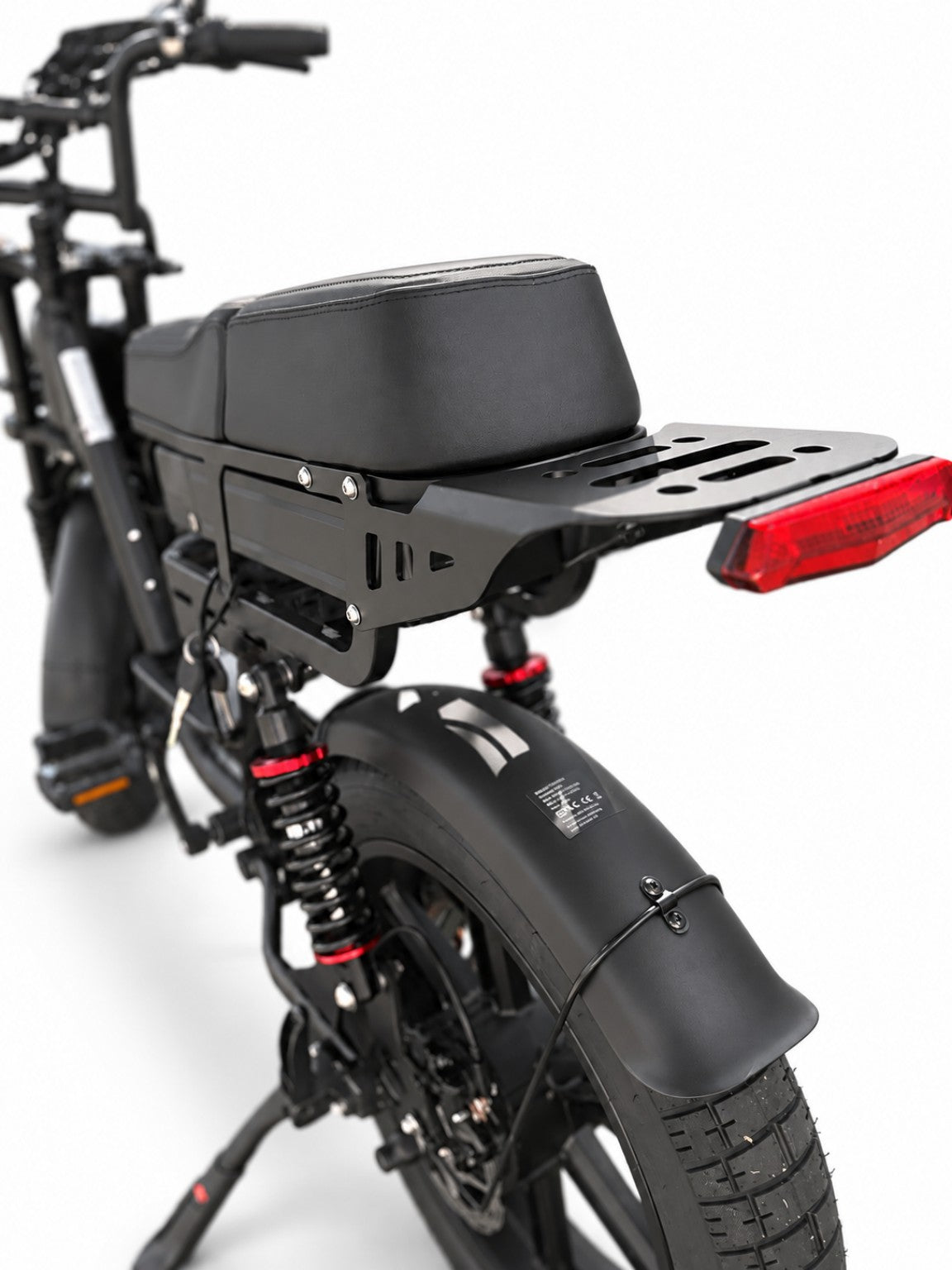Evolve Roamer black electric bike rear rack and suspension detail