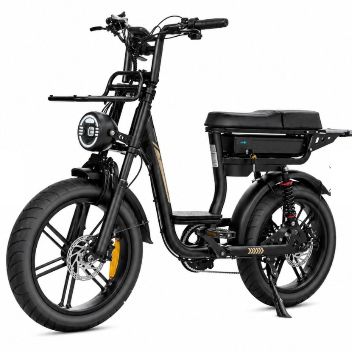 Evolve Roamer electric bike on white studio background with Evolve Bikes logo